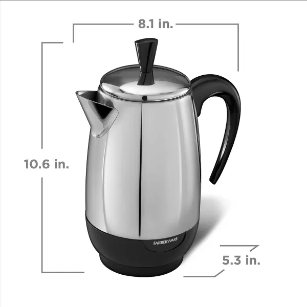 Farberware Electric Coffee Percolator, FCP412, Stainless Steel Basket, Automatic Keep Warm, No-Drip Spout, 12 Cup