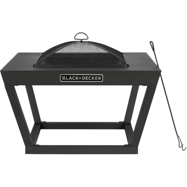 BLACK + DECKER 32" Sq Steel Wood burning fire pit Outdoor backyard use includes mesh lid &amp; poker Black
