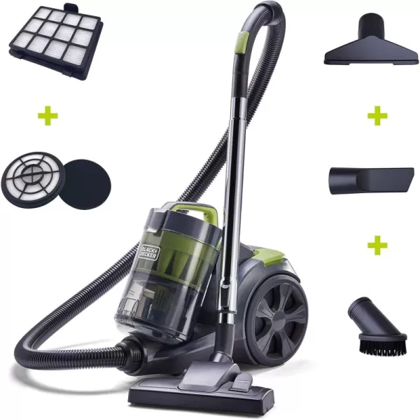 BLACK+DECKER Bagless Canister Multi-Cyclonic Vacuum Cleaner with Anti-Allergen HEPA Filter, Corded 1,200 Watt Motor with Adjustable Suction, Large Cap. &amp; Multiple Attachments, Gray 