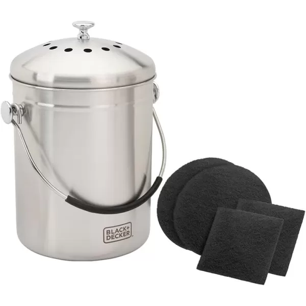 BLACK+DECKER Compost Bin, Stainless Steel, Countertop, 166 oz. 