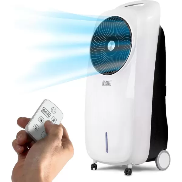 BLACK+DECKER Evaporative Air Cooler - Portable Air Conditioner Cooling Fan with LED Display, Remote Control, 2-Gallon Water Tank - Compact and Lightweight Design, White