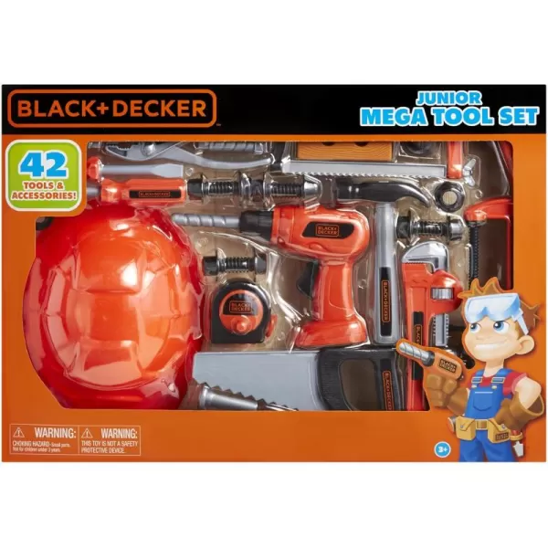 BLACK+DECKER Junior Kids Tool Set - Mega Tool Set with 42 Tools &amp; Accessories! Role Play Tools for Toddlers Boys &amp; Girls Ages 3 Years Old and Above, Includes Helmet! 