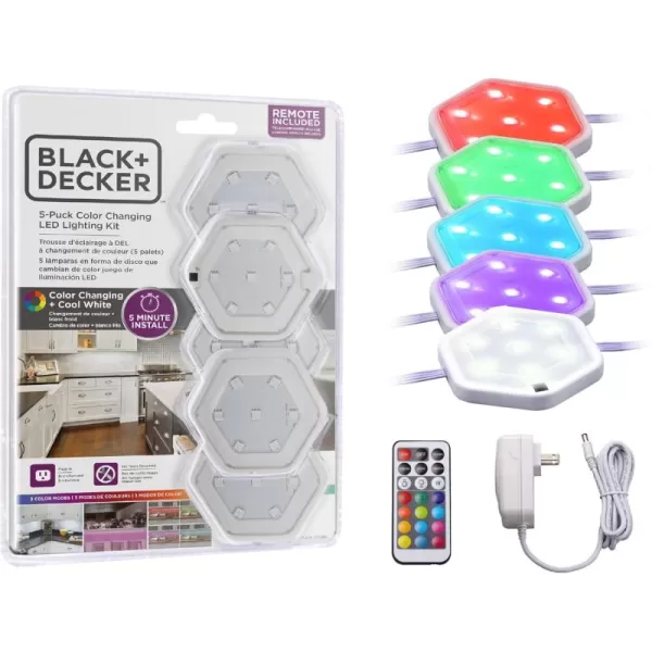 BLACK+DECKER LEDUC-PUCK-3RGB Color Changing LED Puck Light Kit with Remote, Tool-Free Install, Dimmable, 3-Pack, RGBW 