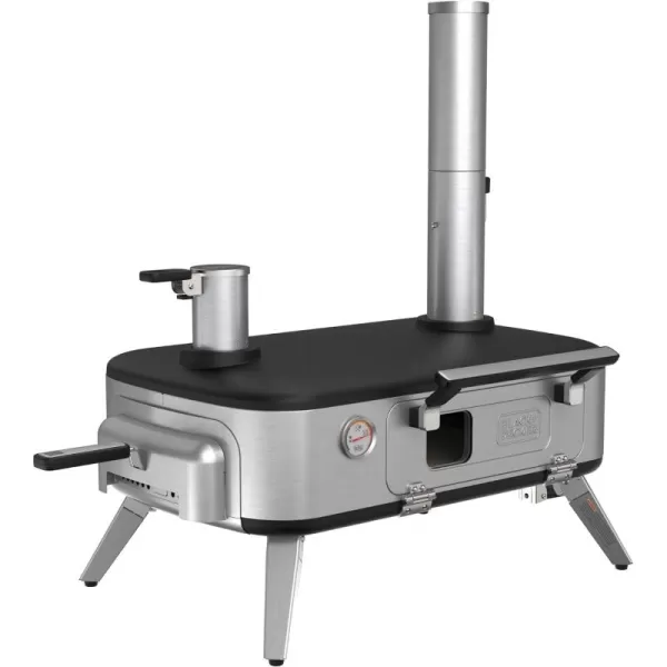 BLACK+DECKER vera Pizza Oven, Outdoor, Wood - Charcoal - Pellet Fired Pizza Oven, Rotating Handle and Temperature Gauge, Portable with Folding Legs for Easy Storage 