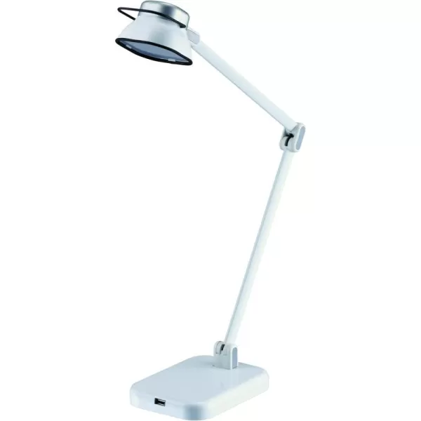 BLACK+DECKER® PureOptics Elate Dual Arm 5W Flicker-Free Natural Daylight LED Desk Lamp with USB Charging Port, 2 Dimming Levels , White 