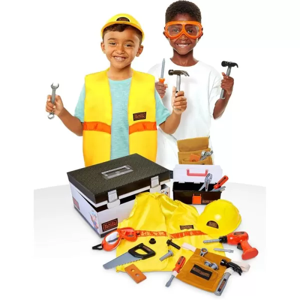 Black + Decker Kids Tool Set Pretend Play Trunk with Tool Box, Construction Vest &amp; Hard Hat – 22 Piece Set [Amazon Exclusive]