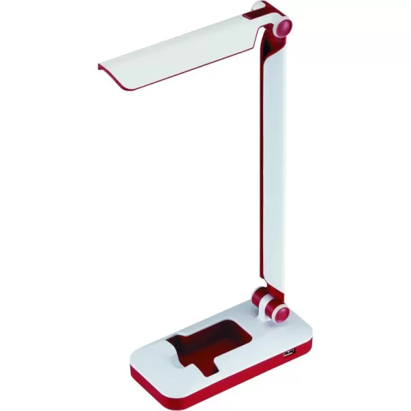 Black and Decker Office LED3FOLD-WHTRED PureOptics Verve 5W Flicker-Free Natural Daylight LED Desk Lamp with USB Charging Port, Phone Stand, 2 Dimming Levels , 16" x 9" x 3.5", White/Red