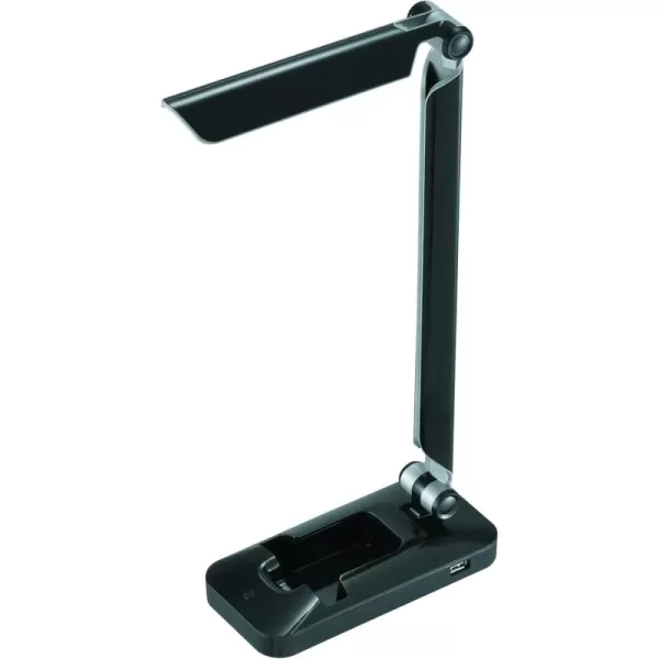 Black and Decker Office LED3FOLD-WHTRED PureOptics Verve 5W Flicker-Free Natural Daylight LED Desk Lamp with USB Charging Port, Phone Stand, 2 Dimming Levels , 16" x 9" x 3.5", White/Red