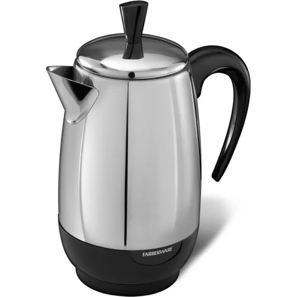 Farberware Electric Coffee Percolator, FCP412, Stainless Steel Basket, Automatic Keep Warm, No-Drip Spout, 12 Cup