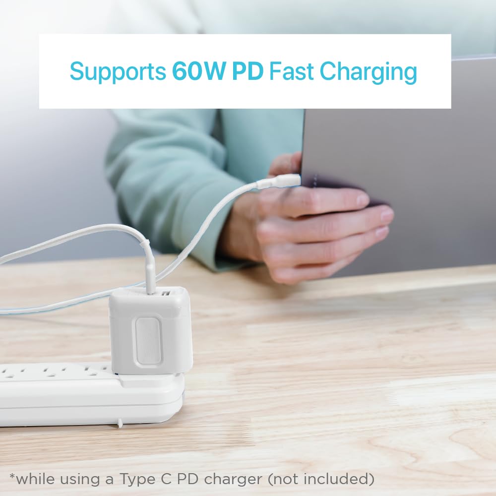 BLACK+DECKER 2-in-1 Type C Combo Cable with USB Adapter - Native Type C to C Charge Cord - Compatible iPhone 15 Braided Cable - for Travel and Daily Use - Attached Adapter with Multiple Colors - 3ft