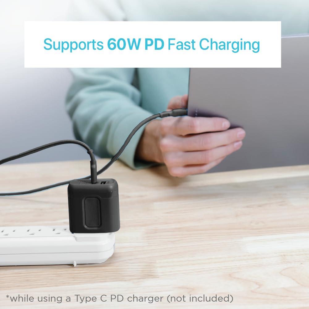 BLACK+DECKER 2-in-1 Type C Combo Cable with USB Adapter - Native Type C to C Charge Cord - Compatible iPhone 15 Braided Cable - for Travel and Daily Use - Attached Adapter with Multiple Colors - 3ft