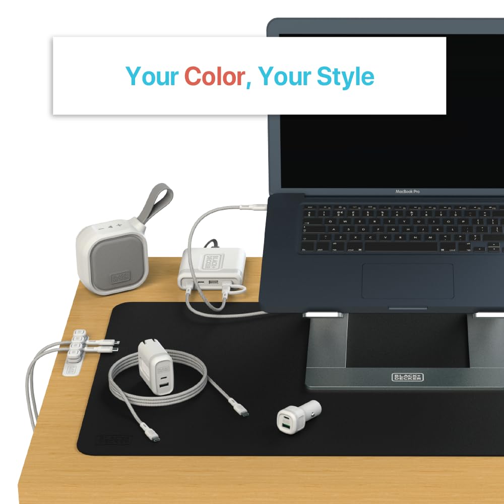 BLACK+DECKER 2-in-1 Type C Combo Cable with USB Adapter - Native Type C to C Charge Cord - Compatible iPhone 15 Braided Cable - for Travel and Daily Use - Attached Adapter with Multiple Colors - 3ft