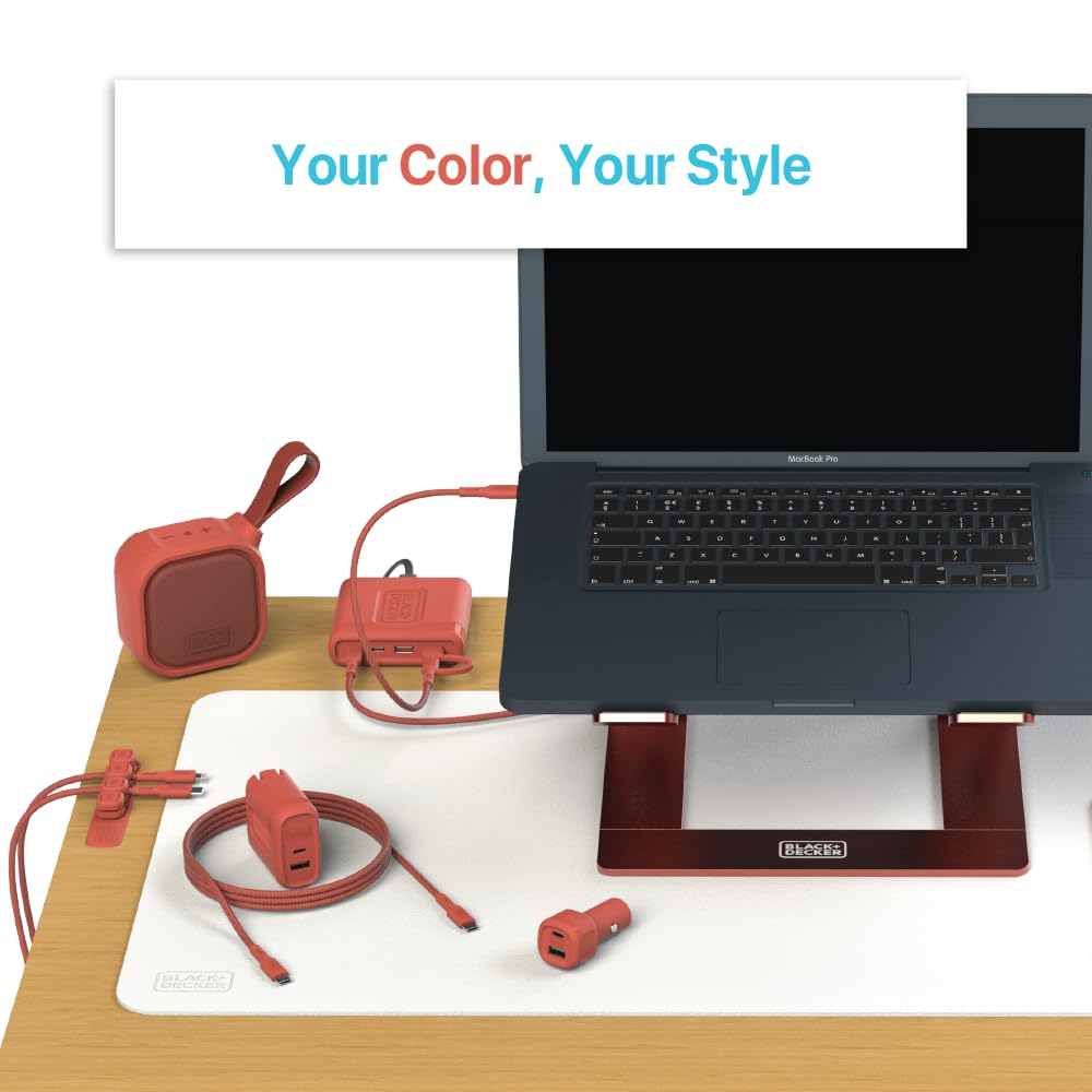 BLACK+DECKER 2-in-1 Type C Combo Cable with USB Adapter - Native Type C to C Charge Cord - Compatible iPhone 15 Braided Cable - for Travel and Daily Use - Attached Adapter with Multiple Colors - 3ft