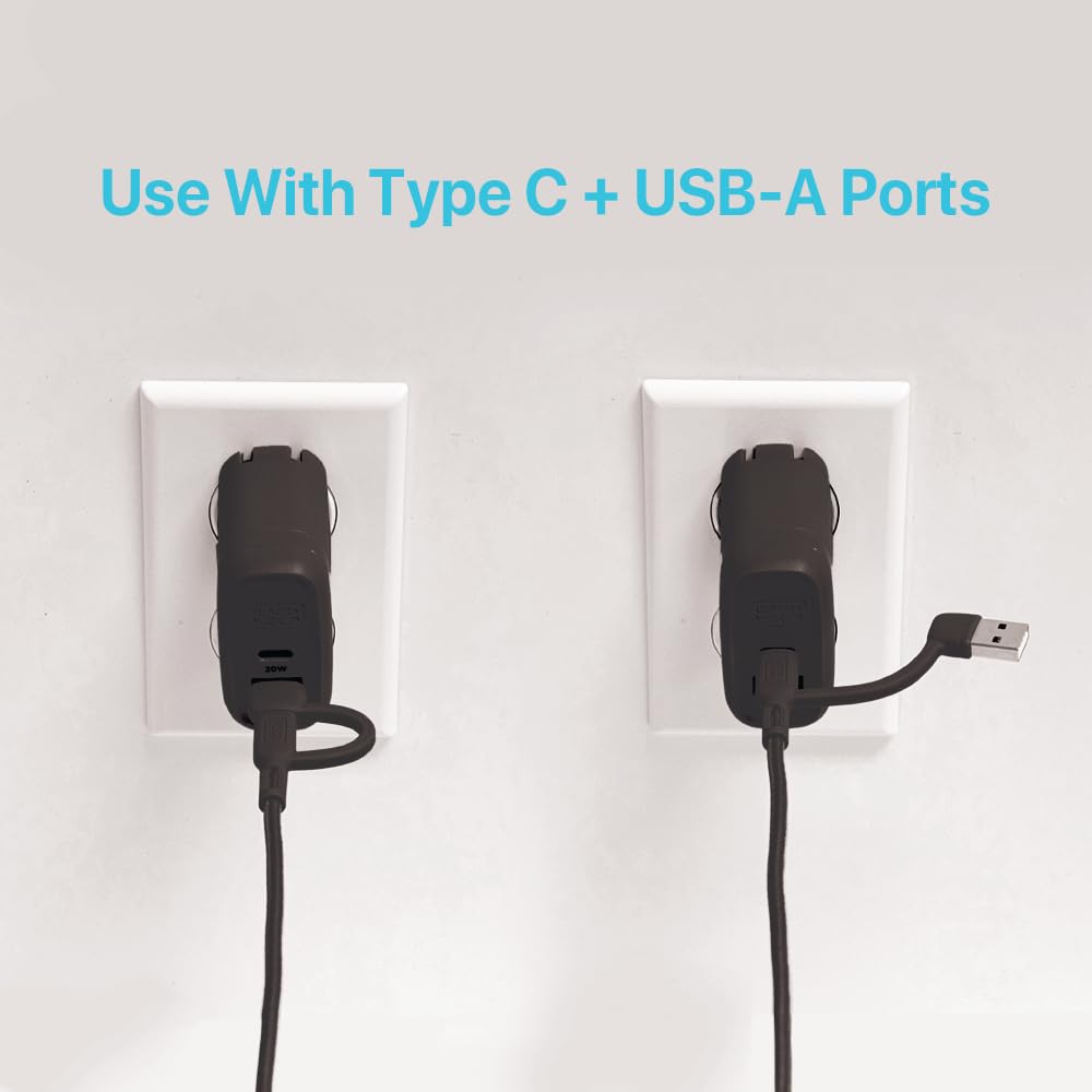 BLACK+DECKER 2-in-1 Type C Combo Cable with USB Adapter - Native Type C to C Charge Cord - Compatible iPhone 15 Braided Cable - for Travel and Daily Use - Attached Adapter with Multiple Colors - 3ft