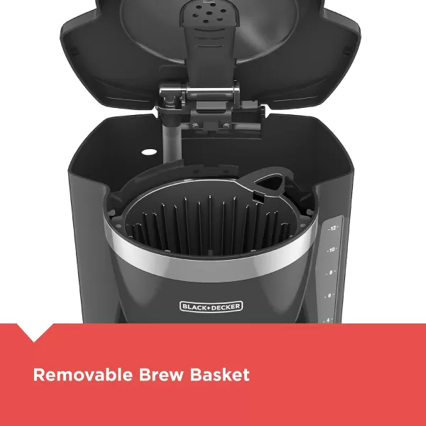 BLACK+DECKER 12-Cup Digital Coffee Maker, CM1160B, Programmable, Washable Basket Filter, Sneak-A-Cup, Auto Brew, Water Window, Keep Hot Plate, Black