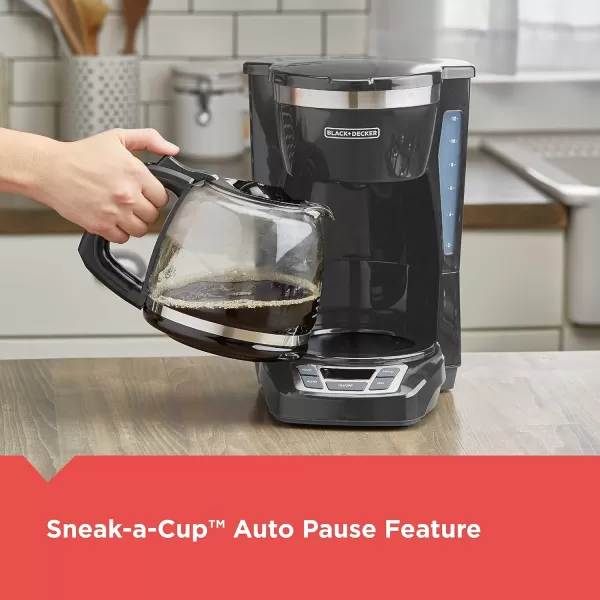 BLACK+DECKER 12-Cup Digital Coffee Maker, CM1160B, Programmable, Washable Basket Filter, Sneak-A-Cup, Auto Brew, Water Window, Keep Hot Plate, Black