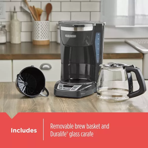 BLACK+DECKER 12-Cup Digital Coffee Maker, CM1160B, Programmable, Washable Basket Filter, Sneak-A-Cup, Auto Brew, Water Window, Keep Hot Plate, Black