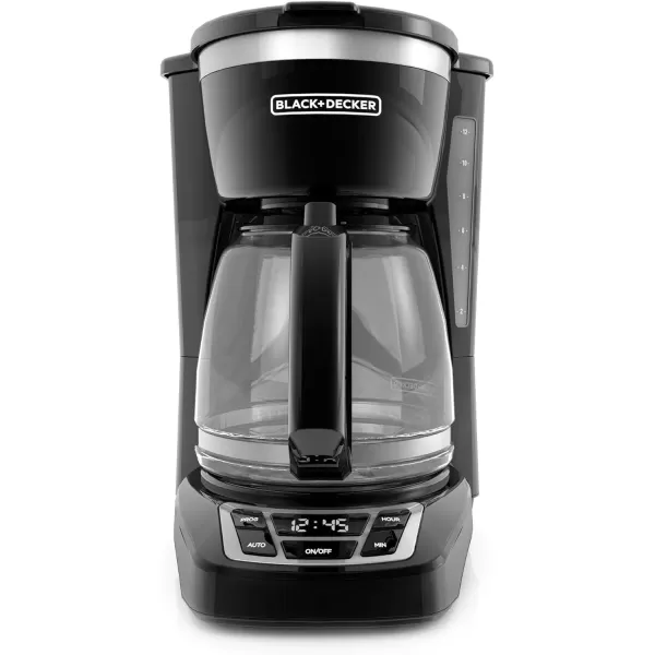 BLACK+DECKER 12-Cup Digital Coffee Maker, CM1160B, Programmable, Washable Basket Filter, Sneak-A-Cup, Auto Brew, Water Window, Keep Hot Plate, Black