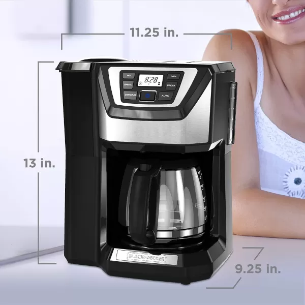 BLACK+DECKER 12-Cup Mill and Brew Coffe Maker, CM5000B, 24-Hour Programble, Built-in Grinder, Sneak-A-Cup, Permanent Washable Fitler