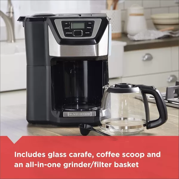 BLACK+DECKER 12-Cup Mill and Brew Coffe Maker, CM5000B, 24-Hour Programble, Built-in Grinder, Sneak-A-Cup, Permanent Washable Fitler
