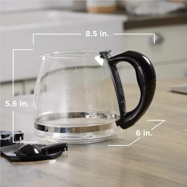 BLACK+DECKER 12-Cup Replacement Carafe, GC3100B, Duralife Glass, Dishwasher-Safe, 2 Extra Lids