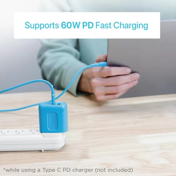 BLACK+DECKER 2-in-1 Type C Combo Cable with USB Adapter - Native Type C to C Charge Cord - Compatible iPhone 15 Braided Cable - for Travel and Daily Use - Attached Adapter with Multiple Colors - 3ft