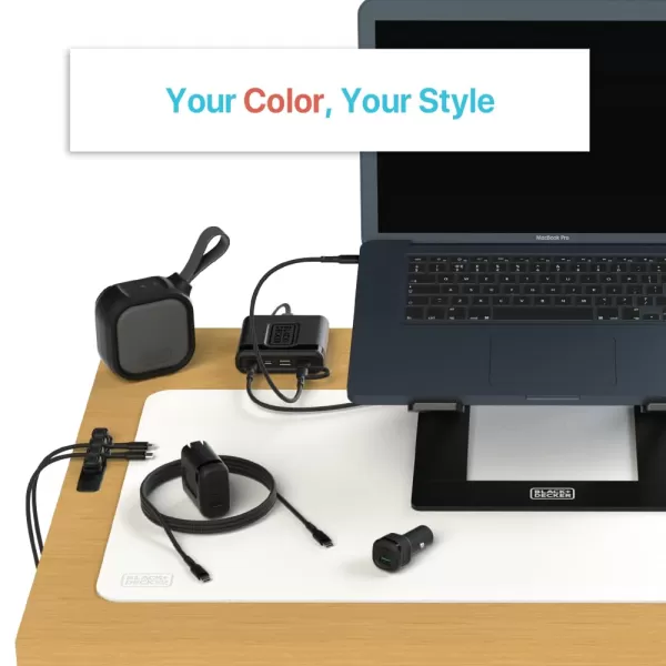 BLACK+DECKER 2-in-1 Type C Combo Cable with USB Adapter - Native Type C to C Charge Cord - Compatible iPhone 15 Braided Cable - for Travel and Daily Use - Attached Adapter with Multiple Colors - 3ft