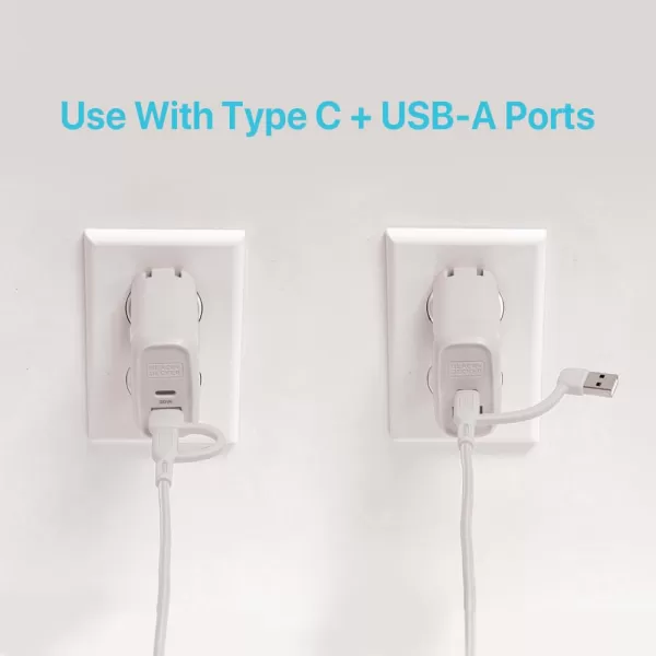 BLACK+DECKER 2-in-1 Type C Combo Cable with USB Adapter - Native Type C to C Charge Cord - Compatible iPhone 15 Braided Cable - for Travel and Daily Use - Attached Adapter with Multiple Colors - 3ft