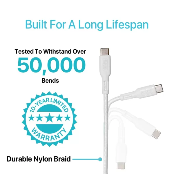 BLACK+DECKER 2-in-1 Type C Combo Cable with USB Adapter - Native Type C to C Charge Cord - Compatible iPhone 15 Braided Cable - for Travel and Daily Use - Attached Adapter with Multiple Colors - 3ft