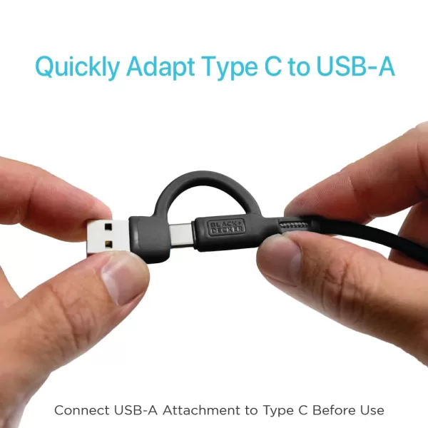 BLACK+DECKER 2-in-1 Type C Combo Cable with USB Adapter - Native Type C to C Charge Cord - Compatible iPhone 15 Braided Cable - for Travel and Daily Use - Attached Adapter with Multiple Colors - 3ft