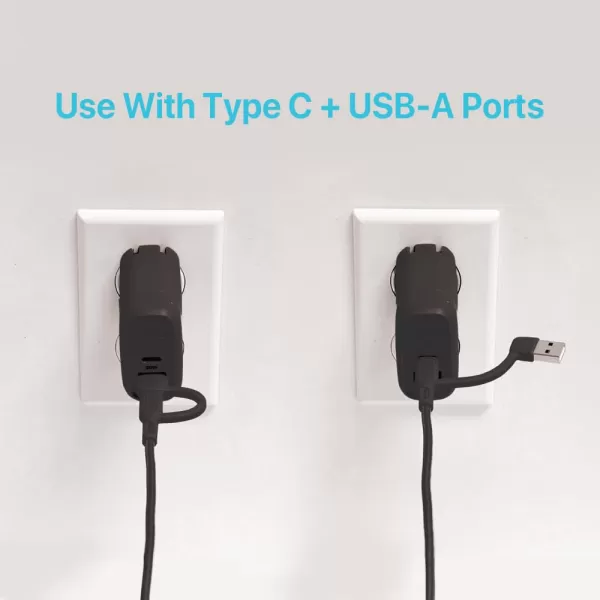 BLACK+DECKER 2-in-1 Type C Combo Cable with USB Adapter - Native Type C to C Charge Cord - Compatible iPhone 15 Braided Cable - for Travel and Daily Use - Attached Adapter with Multiple Colors - 3ft