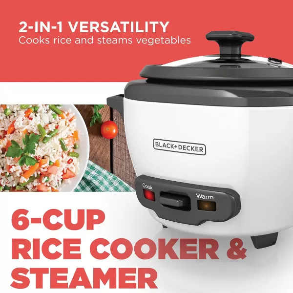 BLACK+DECKER 3-Cup Rice Cooker, RC503, 1.5-cup Uncooked Rice, Steaming Basket, Removable Non-Stick Bowl, One Touch