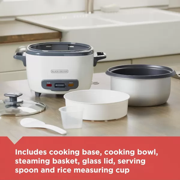 BLACK+DECKER 3-Cup Rice Cooker, RC503, 1.5-cup Uncooked Rice, Steaming Basket, Removable Non-Stick Bowl, One Touch