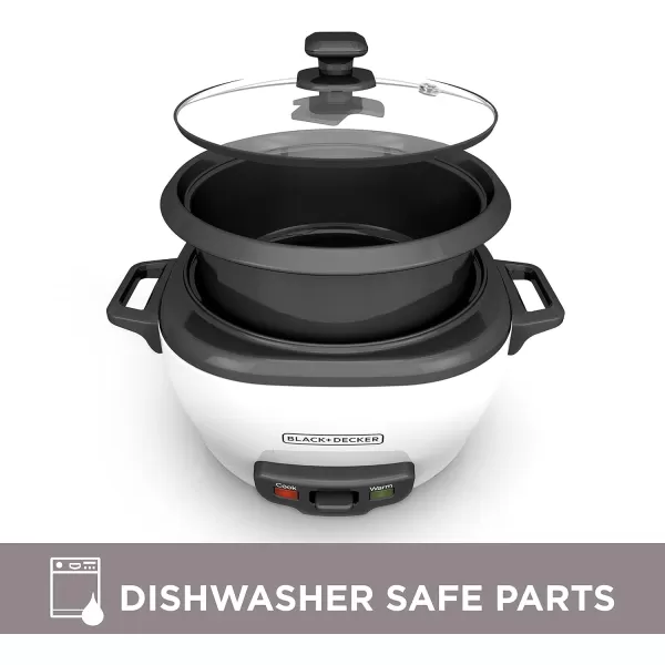 BLACK+DECKER 3-Cup Rice Cooker, RC503, 1.5-cup Uncooked Rice, Steaming Basket, Removable Non-Stick Bowl, One Touch