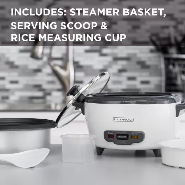 BLACK+DECKER 3-Cup Rice Cooker, RC503, 1.5-cup Uncooked Rice, Steaming Basket, Removable Non-Stick Bowl, One Touch