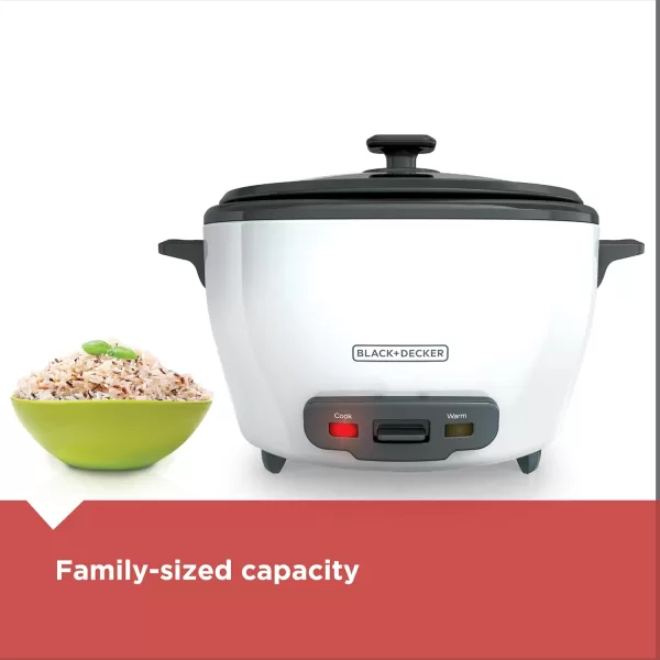 BLACK+DECKER 3-Cup Rice Cooker, RC503, 1.5-cup Uncooked Rice, Steaming Basket, Removable Non-Stick Bowl, One Touch