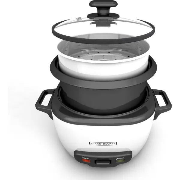 BLACK+DECKER 3-Cup Rice Cooker, RC503, 1.5-cup Uncooked Rice, Steaming Basket, Removable Non-Stick Bowl, One Touch