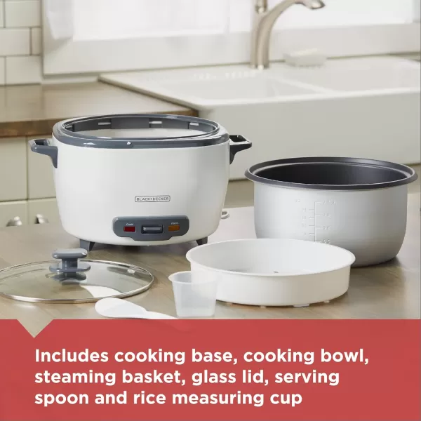 BLACK+DECKER 3-Cup Rice Cooker, RC503, 1.5-cup Uncooked Rice, Steaming Basket, Removable Non-Stick Bowl, One Touch