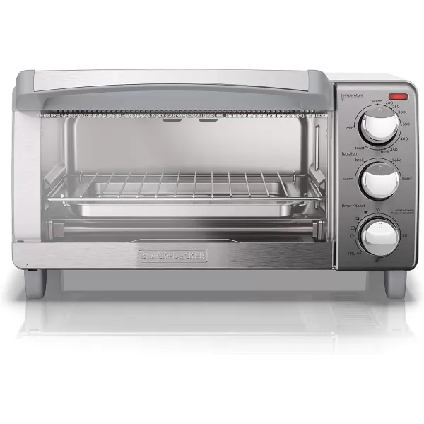 BLACK+DECKER 4-Slice Toaster Oven, TO1745SSG, Even Toast, 4 Cooking Functions Bake, Broil, Toast and Keep Warm, Removable Crumb Tray, Timer