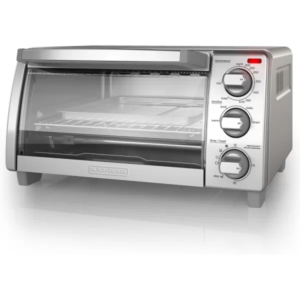 BLACK+DECKER 4-Slice Toaster Oven, TO1745SSG, Even Toast, 4 Cooking Functions Bake, Broil, Toast and Keep Warm, Removable Crumb Tray, Timer