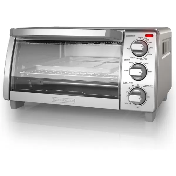 BLACK+DECKER 4-Slice Toaster Oven, TO1745SSG, Even Toast, 4 Cooking Functions Bake, Broil, Toast and Keep Warm, Removable Crumb Tray, Timer