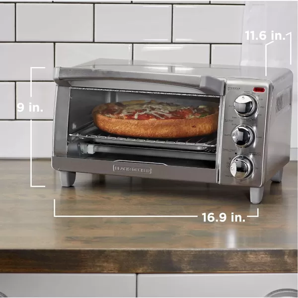 BLACK+DECKER 4-Slice Toaster Oven, TO1745SSG, Even Toast, 4 Cooking Functions Bake, Broil, Toast and Keep Warm, Removable Crumb Tray, Timer