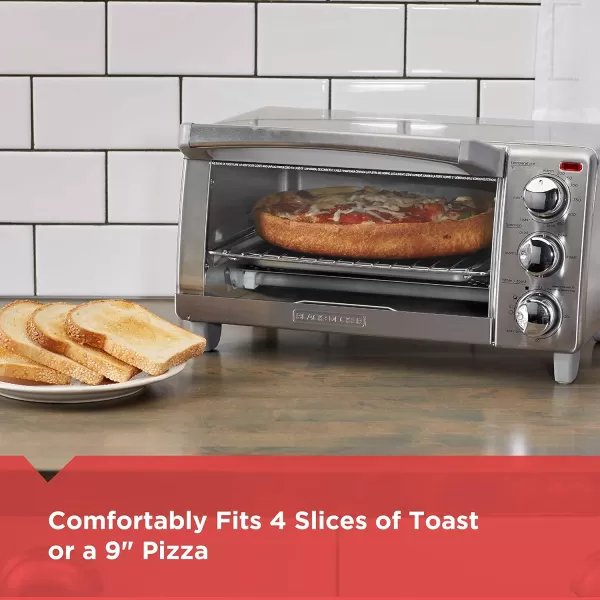 BLACK+DECKER 4-Slice Toaster Oven, TO1745SSG, Even Toast, 4 Cooking Functions Bake, Broil, Toast and Keep Warm, Removable Crumb Tray, Timer