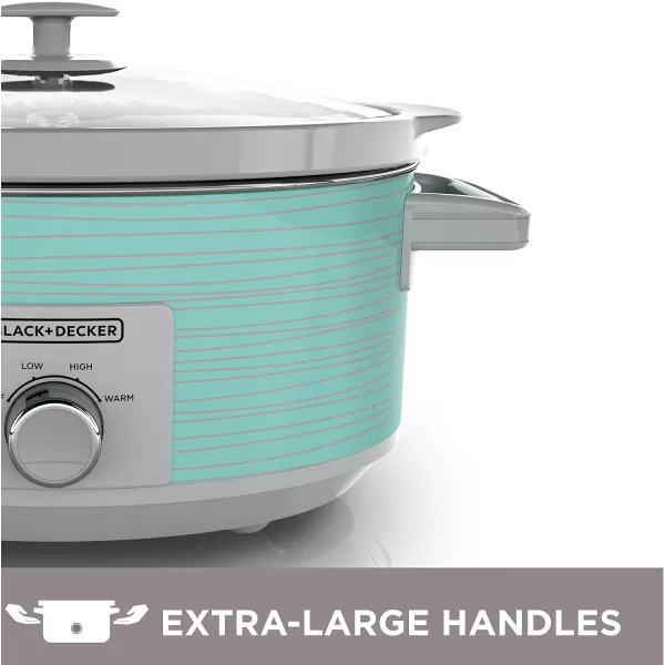 BLACK+DECKER 7-Quart Slow Cooker, SC2007D, Lid Holder, 3 Heat Settings, Extra Large Handles, Dishwasher Safe, Teal