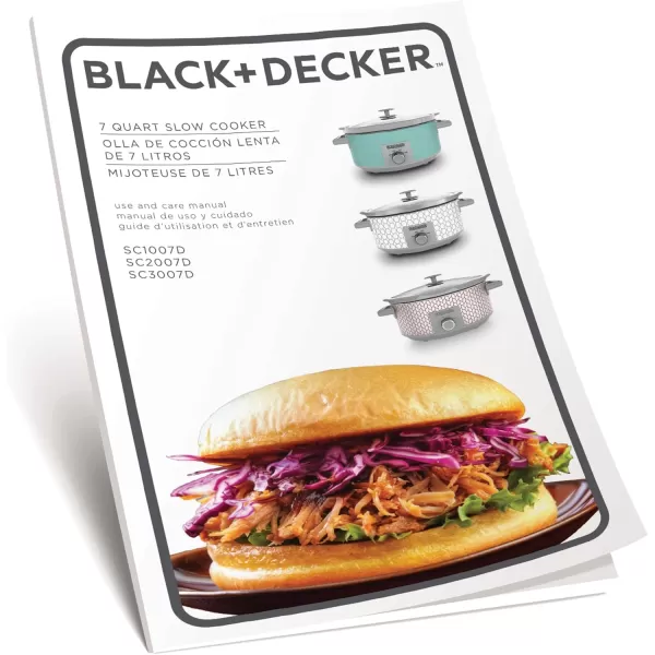 BLACK+DECKER 7-Quart Slow Cooker, SC2007D, Lid Holder, 3 Heat Settings, Extra Large Handles, Dishwasher Safe, Teal