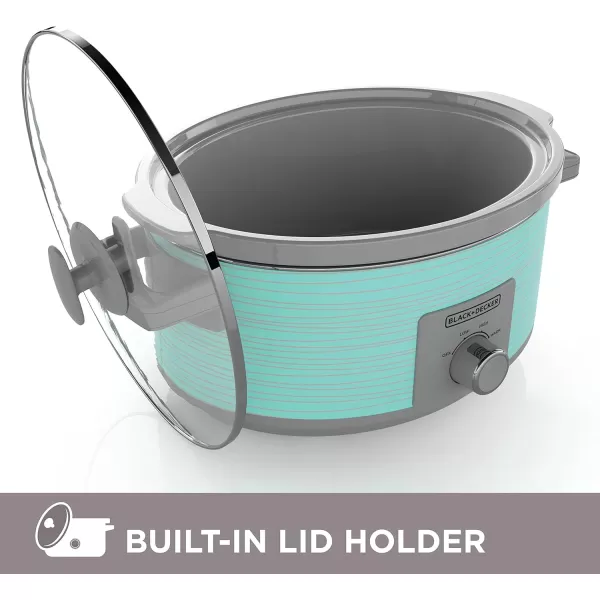 BLACK+DECKER 7-Quart Slow Cooker, SC2007D, Lid Holder, 3 Heat Settings, Extra Large Handles, Dishwasher Safe, Teal