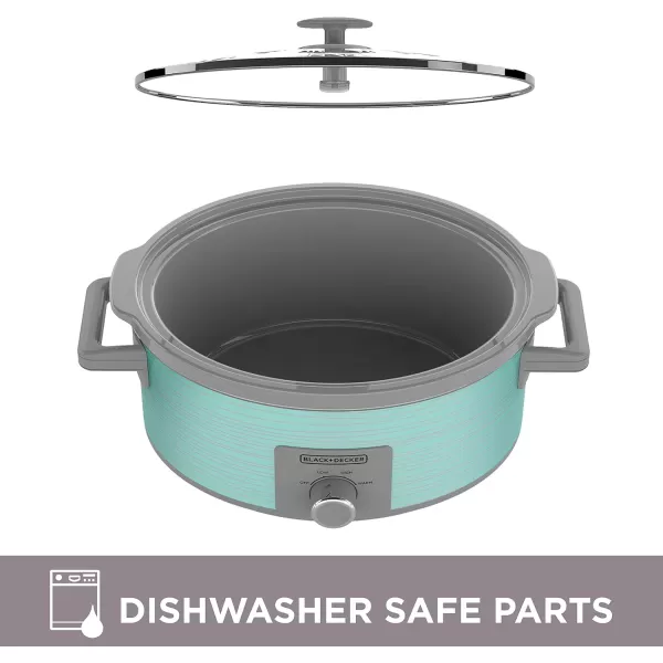 BLACK+DECKER 7-Quart Slow Cooker, SC2007D, Lid Holder, 3 Heat Settings, Extra Large Handles, Dishwasher Safe, Teal