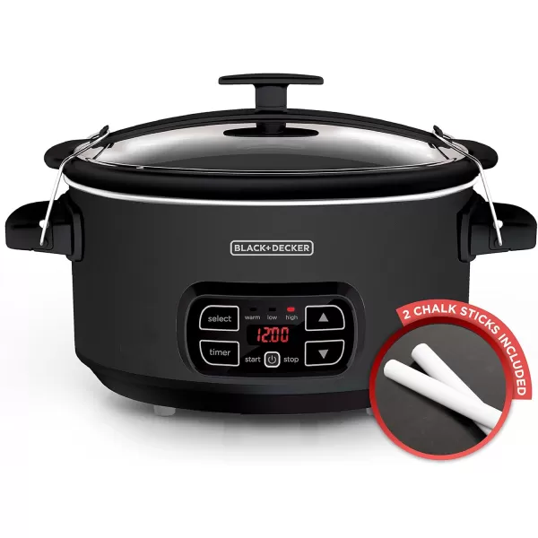 BLACK+DECKER 7-Quart Slow Cooker, SCD4007, Chalkboard Exterior, Locking Lid, 3 Heat Settings, Removable Stoneware Crock