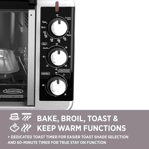 BLACK+DECKER 8-Slice Extra Wide Convection Toaster Oven, TO3250XSB, Fits 9"x13" Oven Pans and 12" Pizza, Stainless Steel/Black
