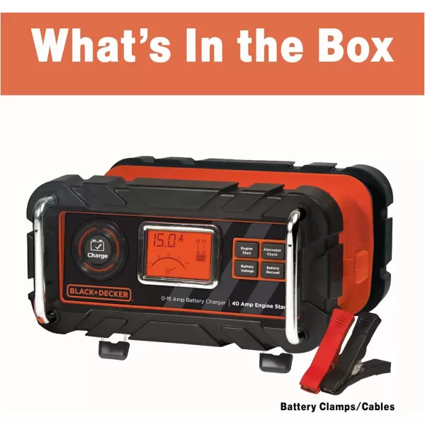 BLACK+DECKER BC25BD Fully Automatic 25 Amp 12V Bench Battery Charger/Maintainer with 75A Engine Start, Alternator Check, Cable Clamps